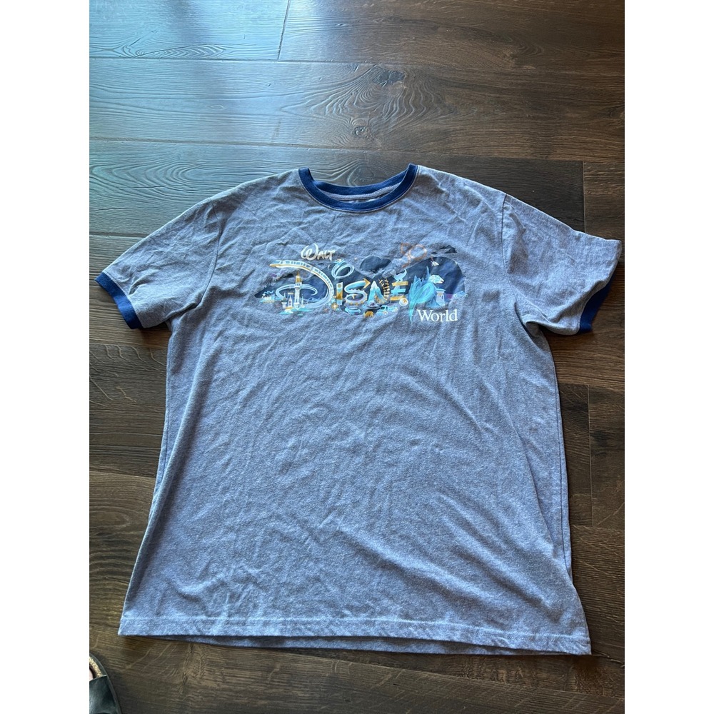 Disney Parks Walt Disney World Ringer T Shirt Mens Large‎ Gray Navy Graphic Tee